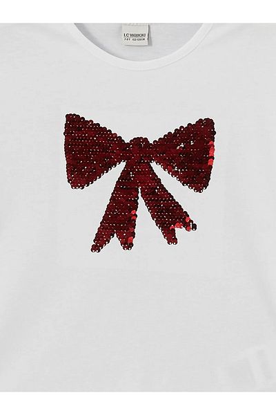 LC Waikiki Crew Neck Two-Way Sequined Girl's T-Shirt
