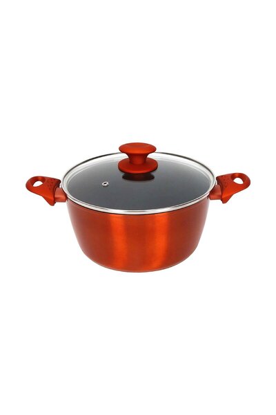 Chefline DZN28 Induction Base Ceramic Natural Coating Dutch Oven, 28 cm, Red
