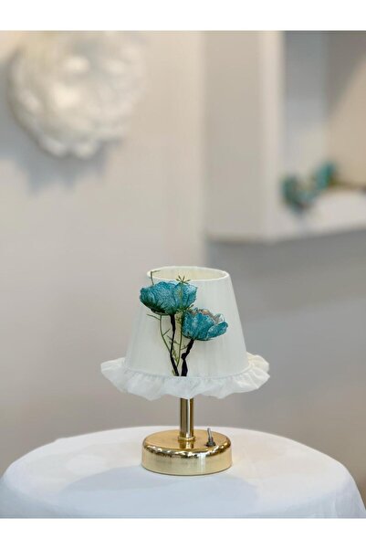 Maison Avf İpek Gelincik Mavi Kablosuz Pilli Masa Lambası - Parlak Gold