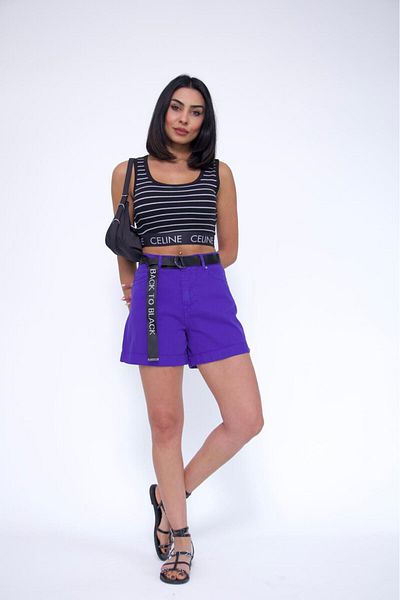 XBELLA DENİM Women's High Waist Double Leg Pink Belted Shorts