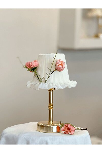 Maison Avf İpek Gelincik Somon Kablosuz Pilli Masa Lambası - Uzun Parlak Gold