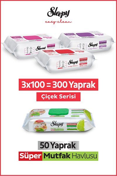Sleepy Easy Clean Flower Series & Bergamot Oil Super Kitchen Surface Cleaning Towel & Wipes (3X100+50)