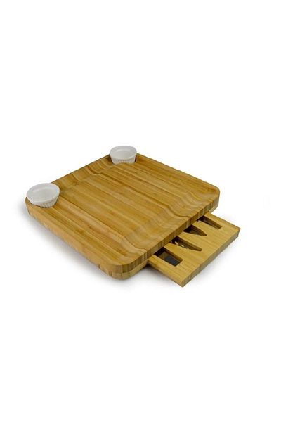 BASURRAH Wooden cheese serving tray with 2 yogurt bowls