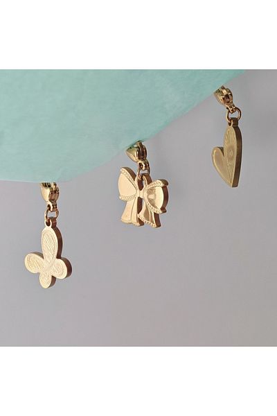 PlateraShop Set of 3 gold charm accessories for women – heart, bow and butterfly, clip-on charms