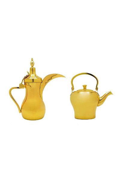BASURRAH Luxury Gold Dallah and Kettle Set, 1.3-2 Liters