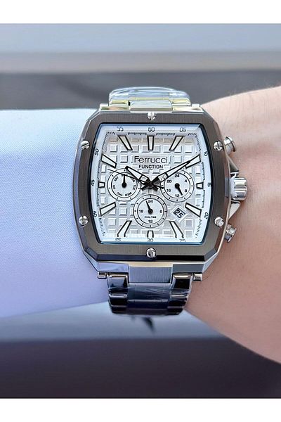 Ferrucci Men's Functions Active Square Case Metal Cord Wrist Watch