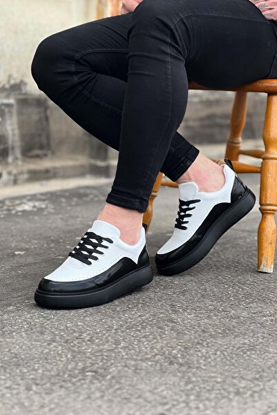 Wagoon Wg162 Charcoal White Patent Leather Orthopedic Sole Men's Casual Shoes