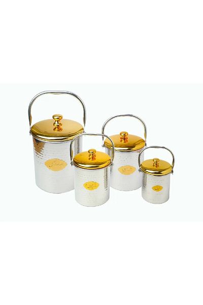 BASURRAH 4-piece spice box set with silver handle