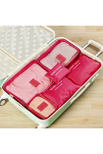 Choice Rose Red 6-piece/set Travel Storage Bag Portable Large Capacity Waterproof Luggage Compartment Cloth