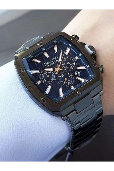 Ferrucci Men's Functions Active Square Case Smoked Color Metal Cord Wrist Watch