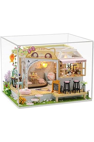 Mena Rise Themed Miniature Cafe Making Set – Wooden DIY Model with Led Lights – Decorative Model Kit – Ke