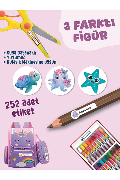 YUNUS COPY School Label Pen Notebook Label Sea Creatures Themed Custom Name Writable Label - 252Pcs