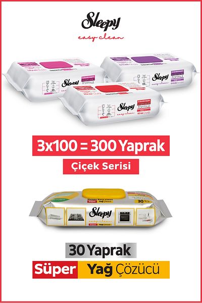 Sleepy Easy Clean Flower Series & Super Oil Solvent Surface Cleaning Towel & Wipes (3X100+30)