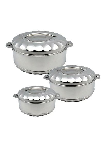 BASURRAH 3-Piece Stainless Steel Food Container Set – 1L, 1.5L & 2.5L Insulated Hot & Cold Servers