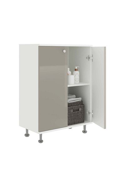 haaus.ro Corp Baie Zaria, 2 Usi, Gri Lucios/Alb, MDF, L 60 x l 35 x H 85 cm