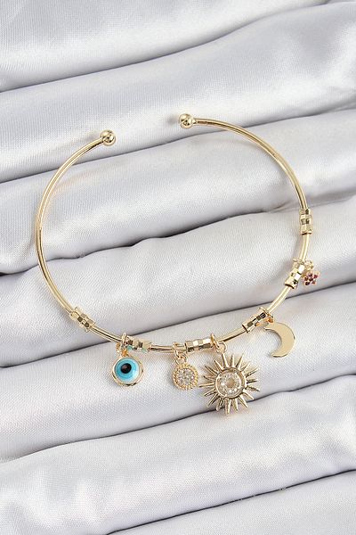 BESKAR Brass Zircon Stone Sun Moon Evil Eye Model Gold Color Charm Bracelet