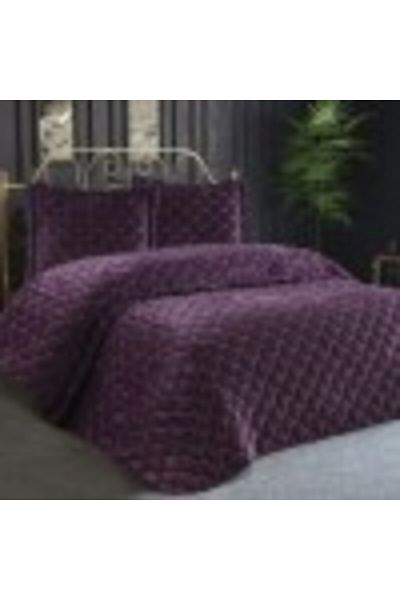 DOWRY Cuvertura catifea 250x260 cm cu 2 fete de perna, Lima Mov (Damson)