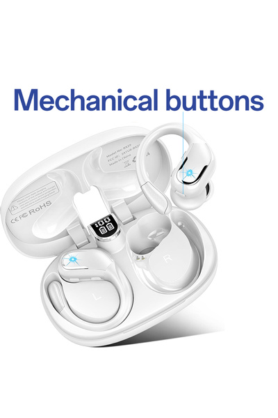 Choice سماعات أذن رياضية لاسلكية بيضاء، وقت تشغيل 75 ساعة، بلوتوث 5.4 مع ميكر...