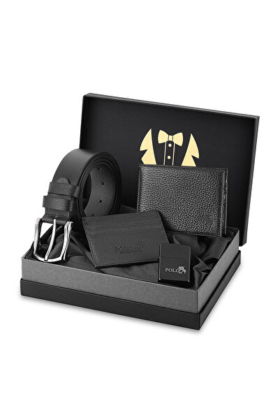 Polo Air Men's Groom Set 100% Genuine Leather Wallet Card Holder Belt Lighter...