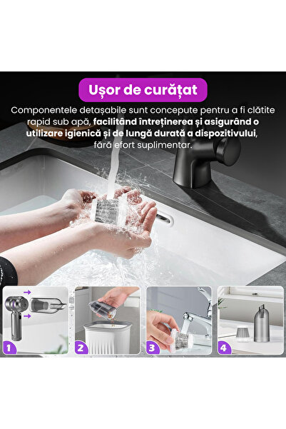 BRAGUS Mini aspirator, 16000 PA, 6000 mAh, 120W, 90000 RPM, 3 viteze, aspirare/suflare/vacuum, gri-violet