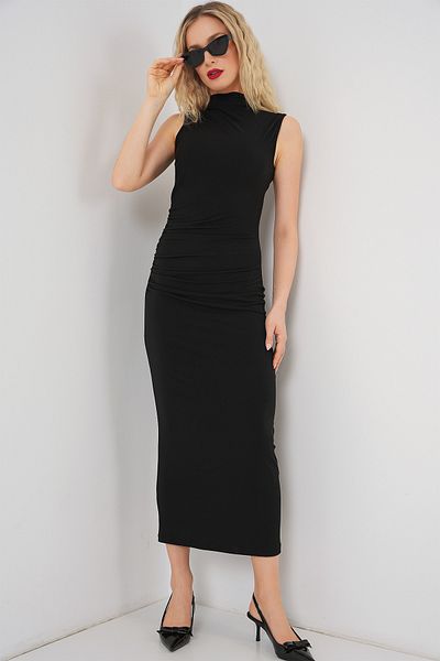 Bigdart Women's Gathered Zero Sleeve Draped Dress 2579 - Black