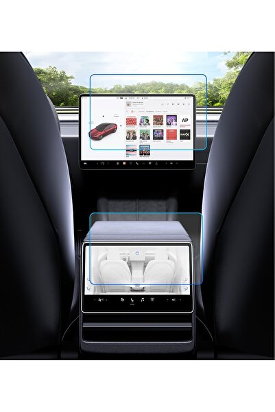 Mobilite مجموعة واقي شاشة نانو 9H متوافقة مع Tesla Model Y Juniper 2025 للشاشة الأمامية والخلفية