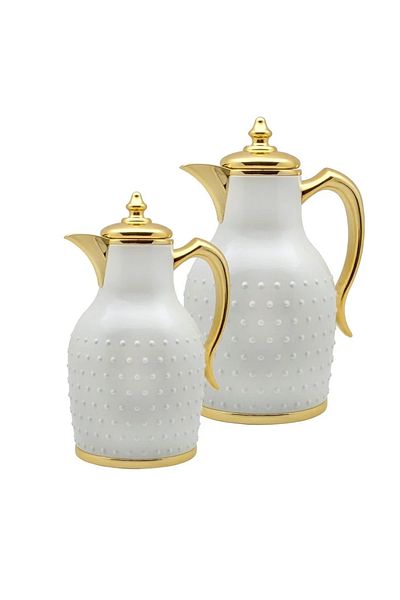 BASURRAH Thermos Set for Tea and Coffee, 2 Pieces, White, Size 0.75 - 1 Liter