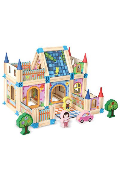 ideal STORE Wooden building blocks set for children PRINCESS CASTLE, Includes 128 elements, Accessorized with blocks