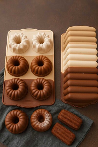 CKM silikon baton kek kalıbı ile 6lı tepsi muffin çikolata rengi kek kalıbı v...