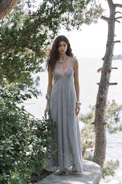 BOHEMAİ Cinas Long Smoked Linen Dress with Straps