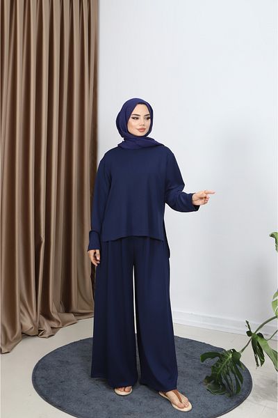 MARFİM Women's Slit Detail Tunic and Pants Tesuture Double Set