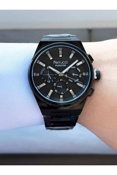 Ferrucci Men's Black Color Functions Active Metal Cord Wrist Watch