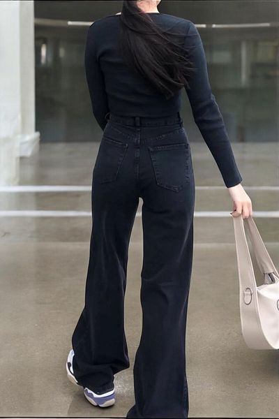 Livik Camila Young Girl Black High Waist Elastane Blended Modern Loose Leg Jeans