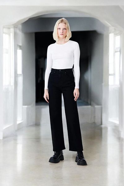 Livik Jennifer Young Girl Black High Waist Elastane Blended Unlined Wide Leg Jeans