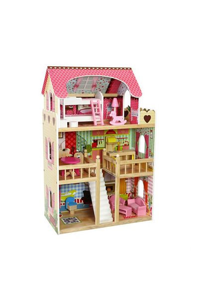 Ecotoys Large Wooden Dollhouse, EcoToys, Malinowa 2, 90 cm