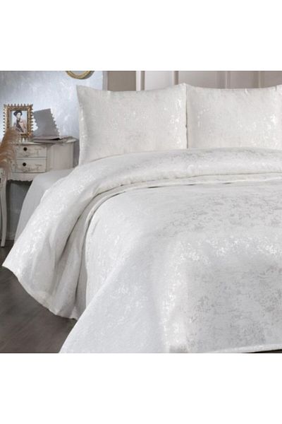 DOWRY Cuvertura jacquard tip chenille 230x240 cm + 2 fete de perna, Slayka Crem
