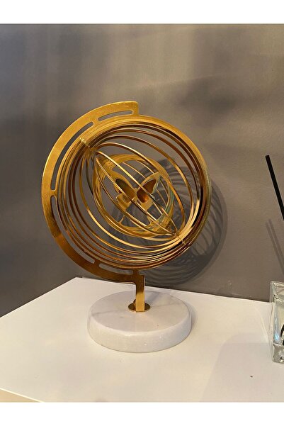 HELVACIOĞLU AKSESUAR Dekoratif Kelebek Detaylı Mermer Ayaklı Obje Gold