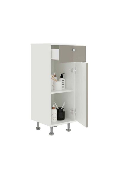 haaus.ro Corp Baie Zaria, 1 Sertar, 1 Usa, Gri Lucios/Alb, MDF, L 30 x l 35 x H 85 cm