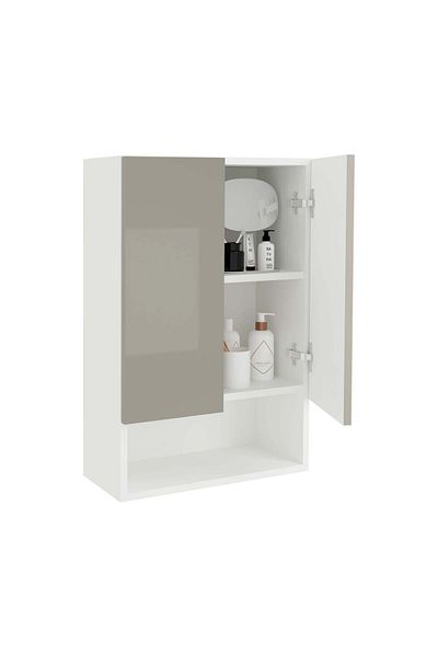 haaus.ro Corp Baie Zed, Suspendat, 2 Usi, Gri Lucios/Alb, MDF, L 48 x l 22 x H 72 cm
