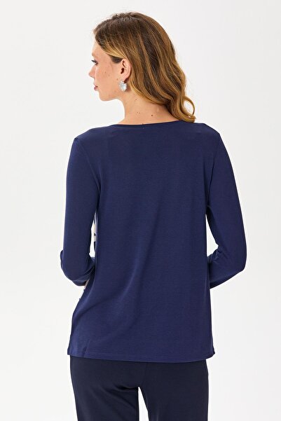 İKİLER Long Sleeve Blouse with Woven Garnish on the Front