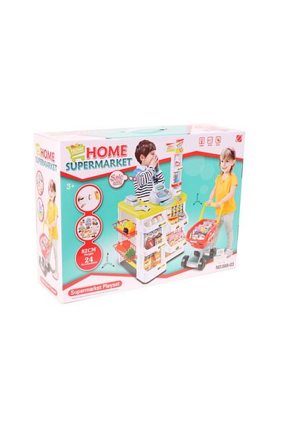 MalPlay Set de joaca supermarket cu carucior MalPlay, 24 piese, casa de marcat, accesorii, sunete si lumini