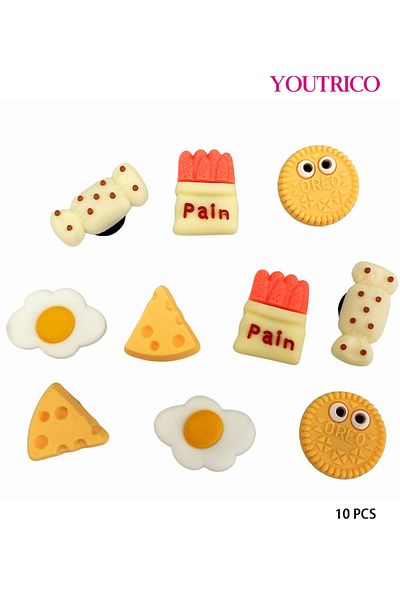 Youtrico 10pcs Cheese And Fries Jibbitz Charms For Crocs - Slipper Ornament
