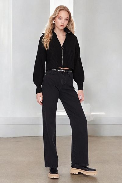 Livik Isabelle Women's Black Extra High Waist Stretchy Loose Wide Leg Jeans