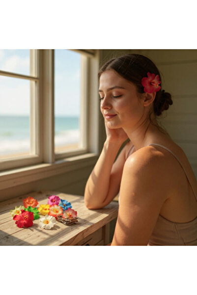 Velora Jewelry Hawai hibiskus ve şarap çiçeği tokası renkli yapay çiçek akses...