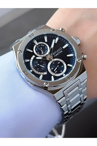 Ferrucci Men's Silver Navy Blue Functions Active Metal Cord Wrist Watch