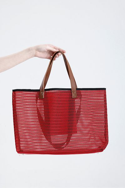 HEYBE'S Women's Red Honeycomb Pattern Transparent Large Size Beach and Shopping Shopper Tote Shoulder Bag