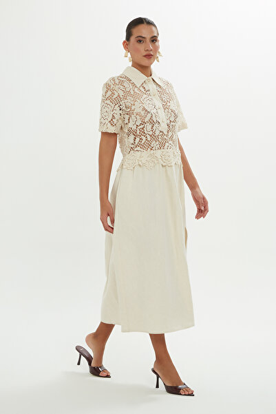 GİZİA Üstü Dantelli Kısa Kollu Kemik Elbise