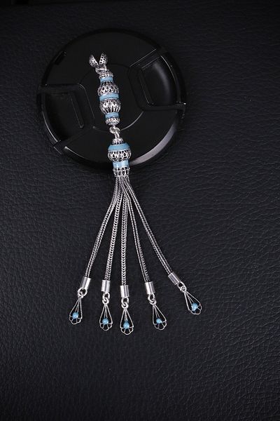 ENCİLİ SİLVER 925 Sterling Silver Special Design Five Hanging Turquoise Enamel Prayer Beads Tassel