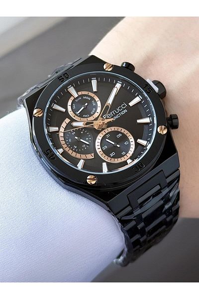 Ferrucci Men's Black Functions Active Metal Cord Wrist Watch