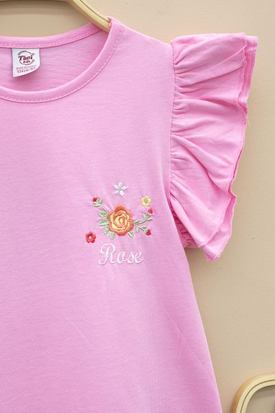 Cansın Mini Pink Ruffled Sleeves Floral Print Shorts Skirt 2-Piece Set 20716